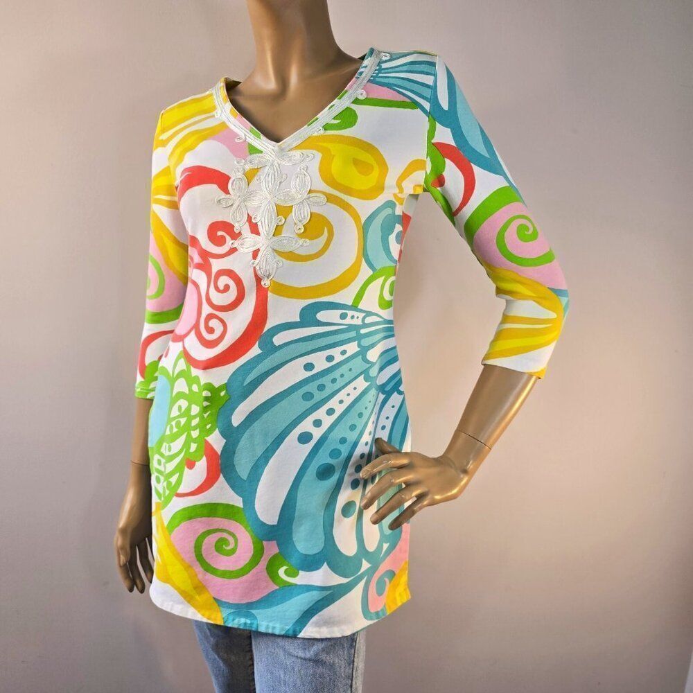 Keylime & Pink Womens Sz S Tunic Top Beach Resort Wear Colorful Bright - Picture 5 of 9